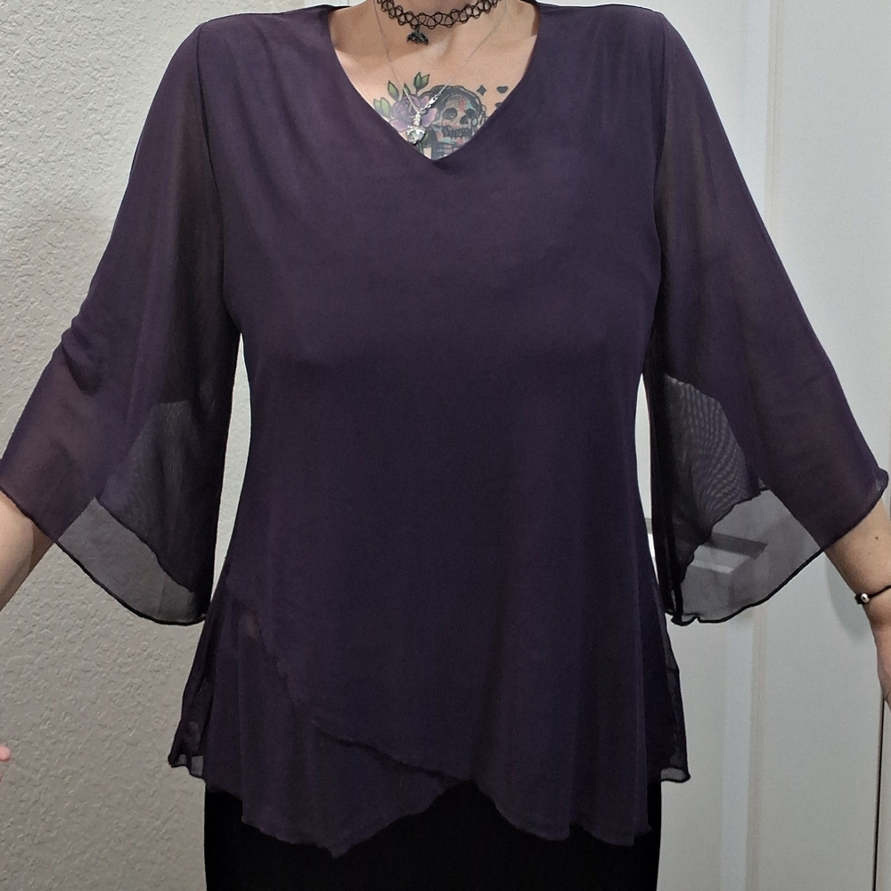 Purple Lace Bell Sleeve Corporate Goth Flare Sleeve Sz Large